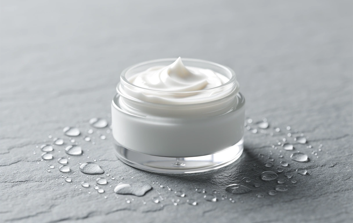 Premium moisturizing cream jar on stone